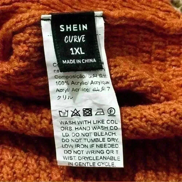 SHEIN Curve Rust Orange Knit Sweater Textured Chevron Pattern Cozy Fall Top, 1XL - Picture 6 of 7